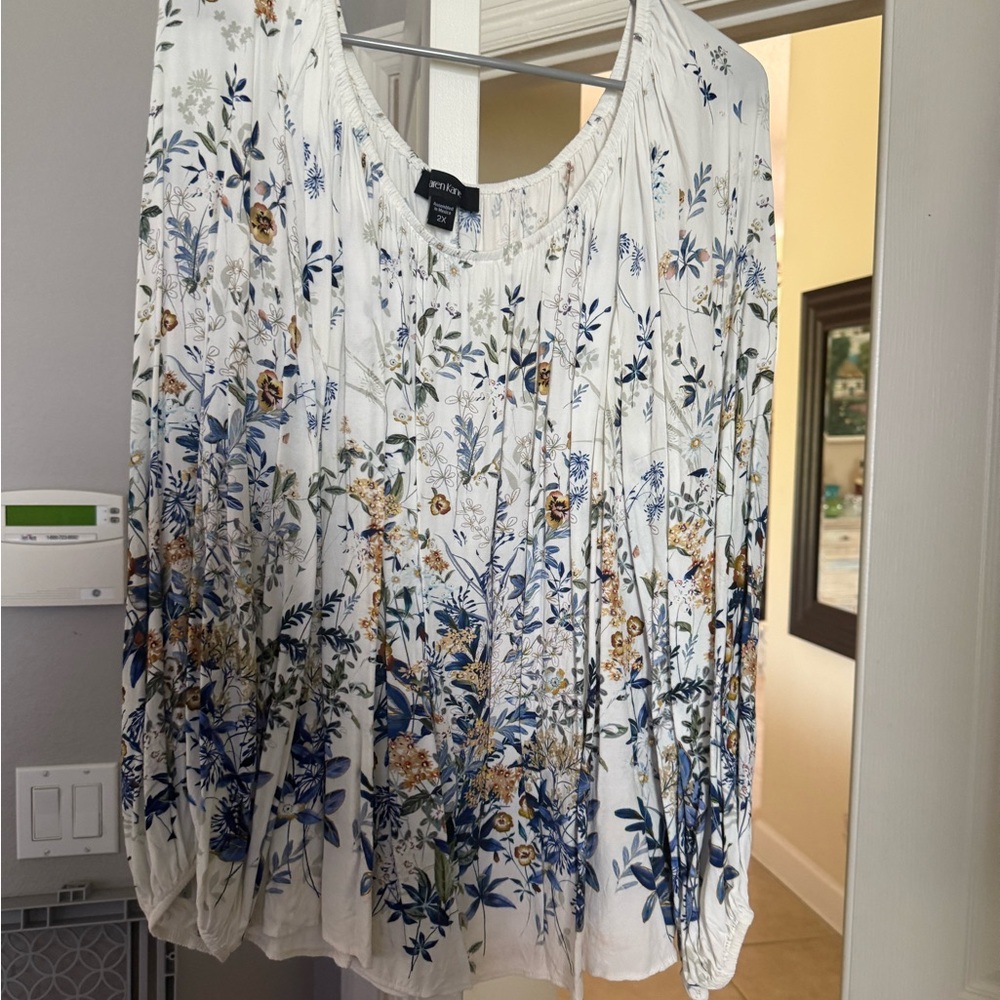 White Floral Peasant Blouse - aka